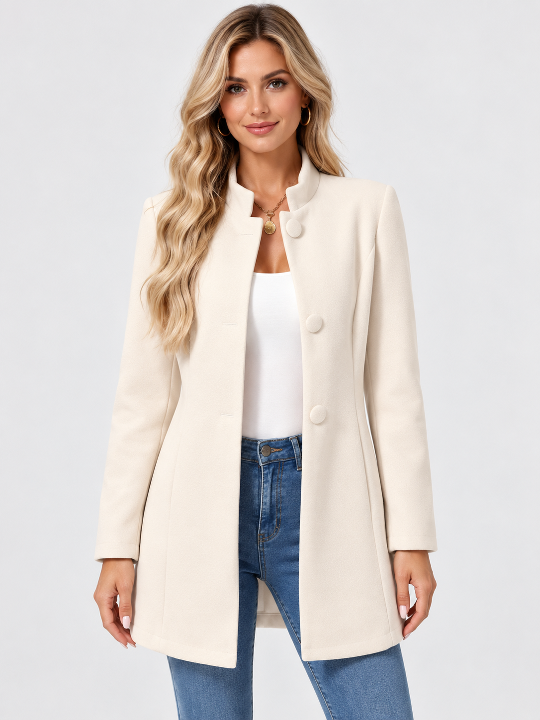 Women's Single-Breasted Mid-Length Wool Coat