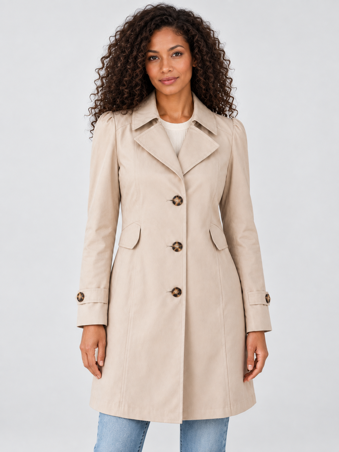Women’s Single-Breasted Trench Coat with Button Cuffs
