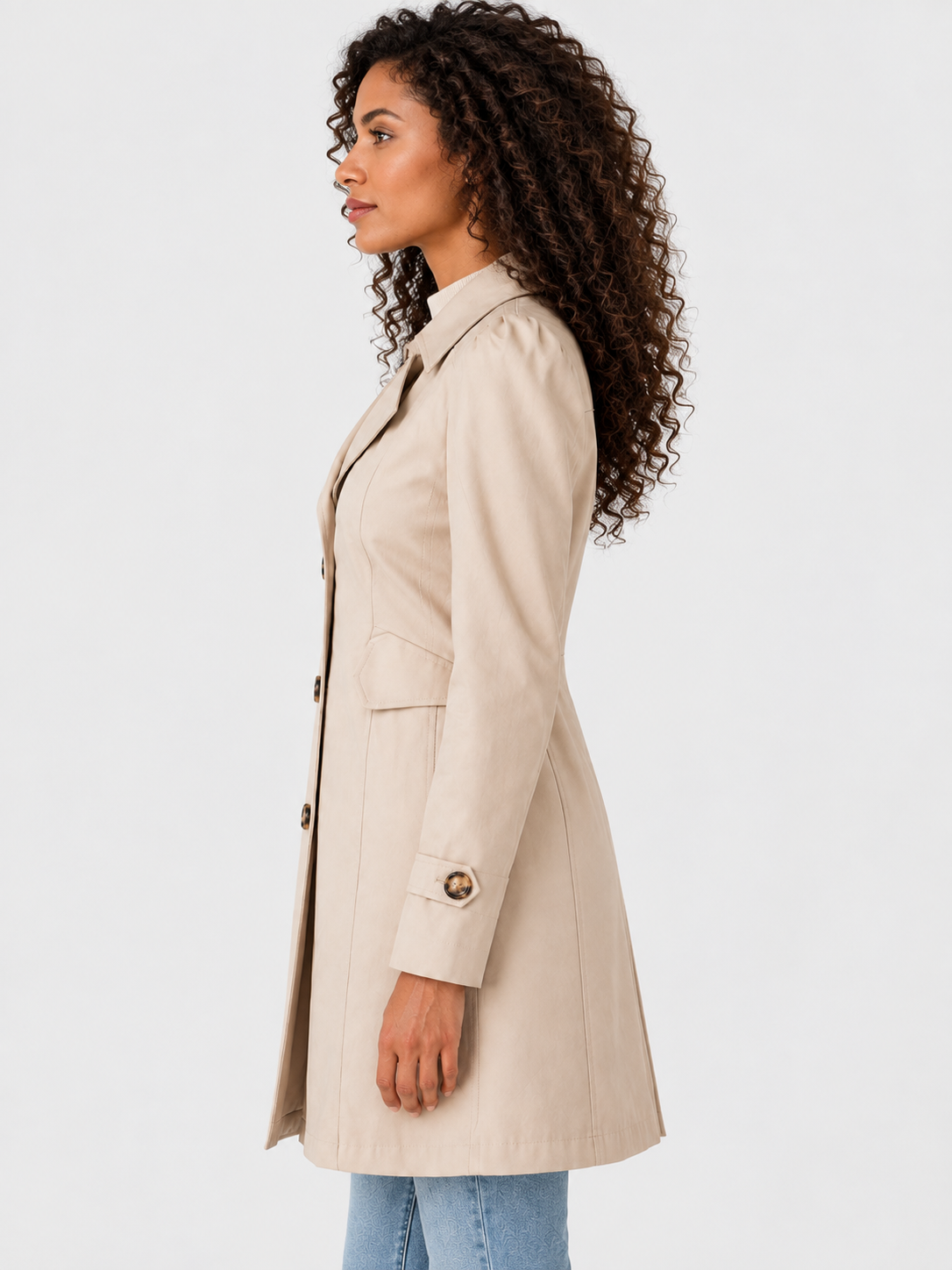 Women’s Single-Breasted Trench Coat with Button Cuffs