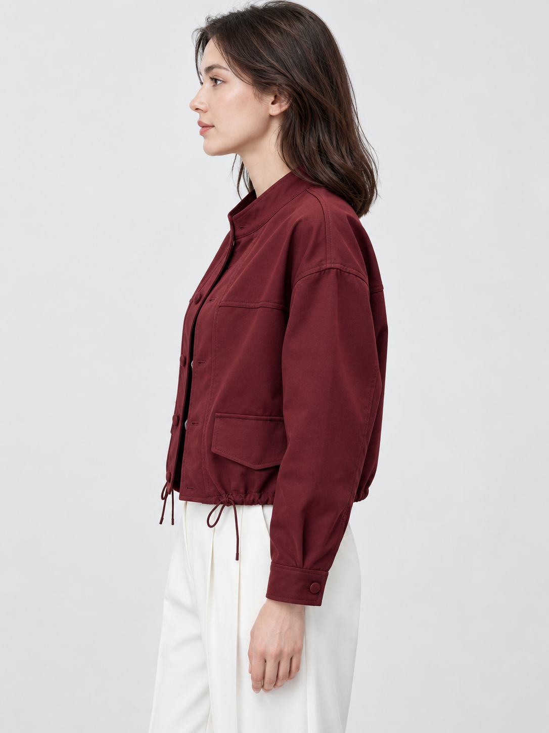 Women's Stand Collar Long-Sleeve Cropped Jacket
