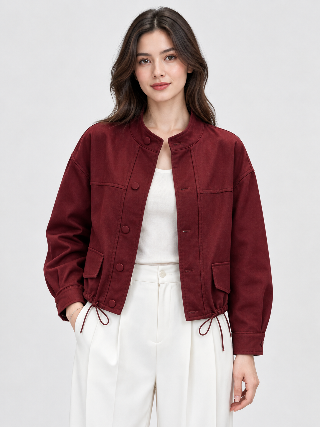 Women's Stand Collar Long-Sleeve Cropped Jacket