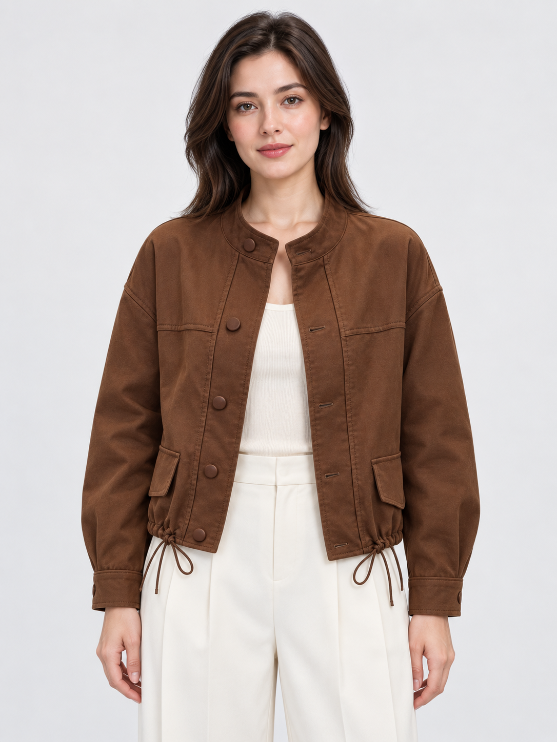 Women's Stand Collar Long-Sleeve Cropped Jacket