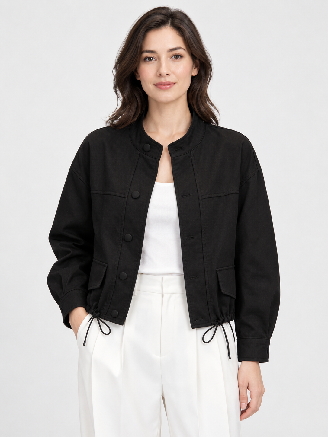 Women's Stand Collar Long-Sleeve Cropped Jacket