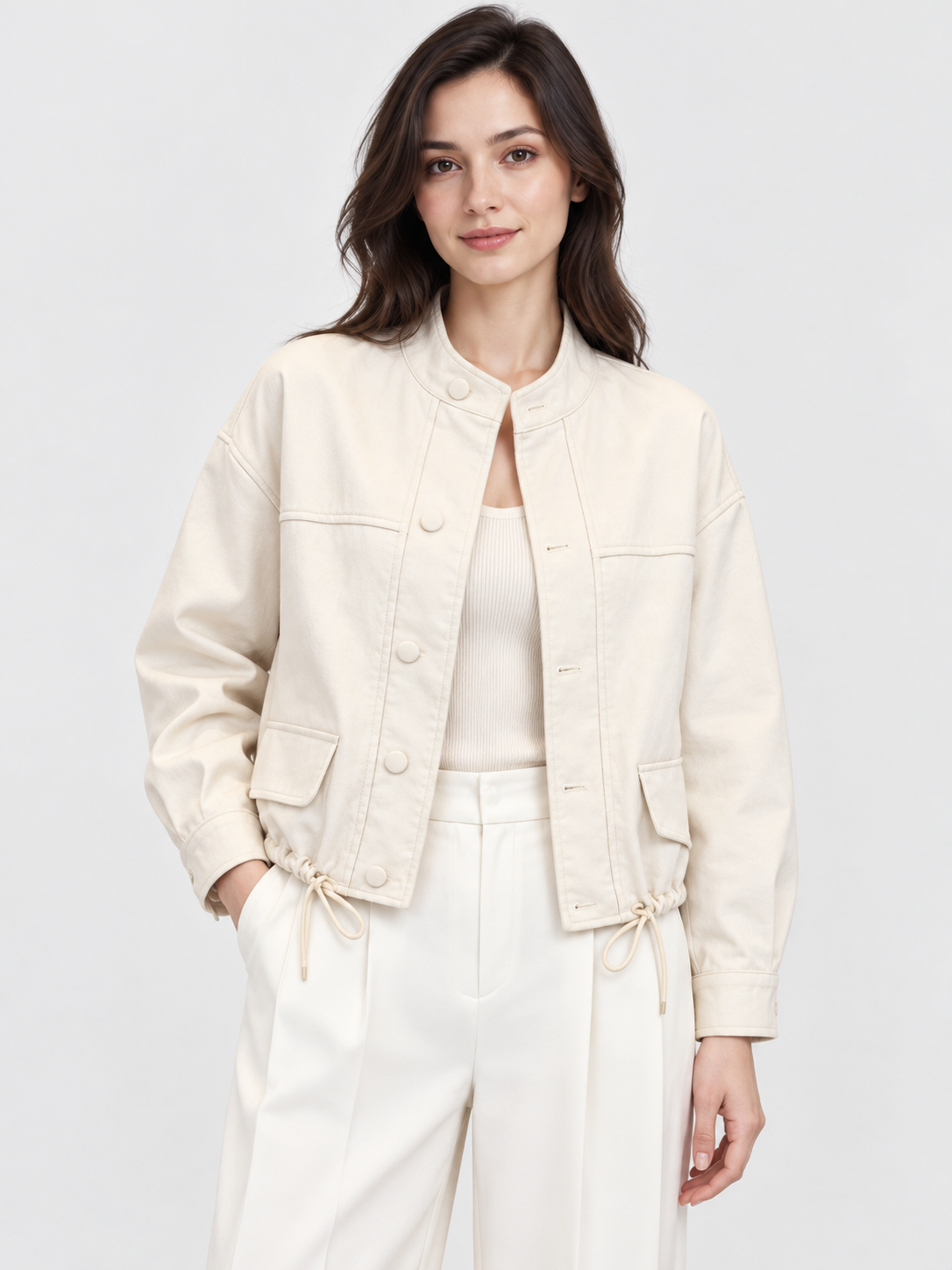 Women's Stand Collar Long-Sleeve Cropped Jacket