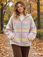 Women's Striped Hooded Drop-Shoulder Zip Cardigan