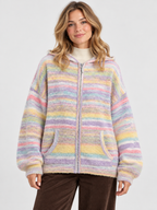 Women's Striped Hooded Drop-Shoulder Zip Cardigan