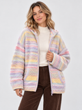 Women's Striped Hooded Drop-Shoulder Zip Cardigan