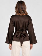 Women's Tie-Waist Long-Sleeve Pullover Top with Round Neck