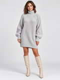 Women's Turtleneck Long-Sleeve Loose Knit Sweater Dress