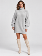 Women's Turtleneck Long-Sleeve Loose Knit Sweater Dress