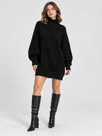 Women's Turtleneck Long-Sleeve Loose Knit Sweater Dress