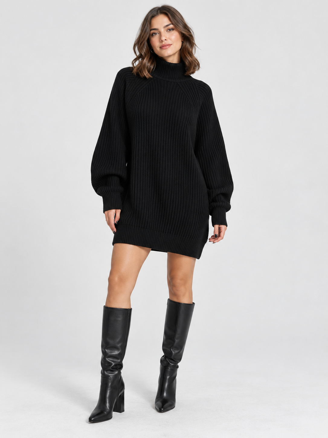 Women's Turtleneck Long-Sleeve Loose Knit Sweater Dress