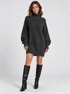 Women's Turtleneck Long-Sleeve Loose Knit Sweater Dress