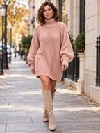Women's Turtleneck Long-Sleeve Loose Knit Sweater Dress