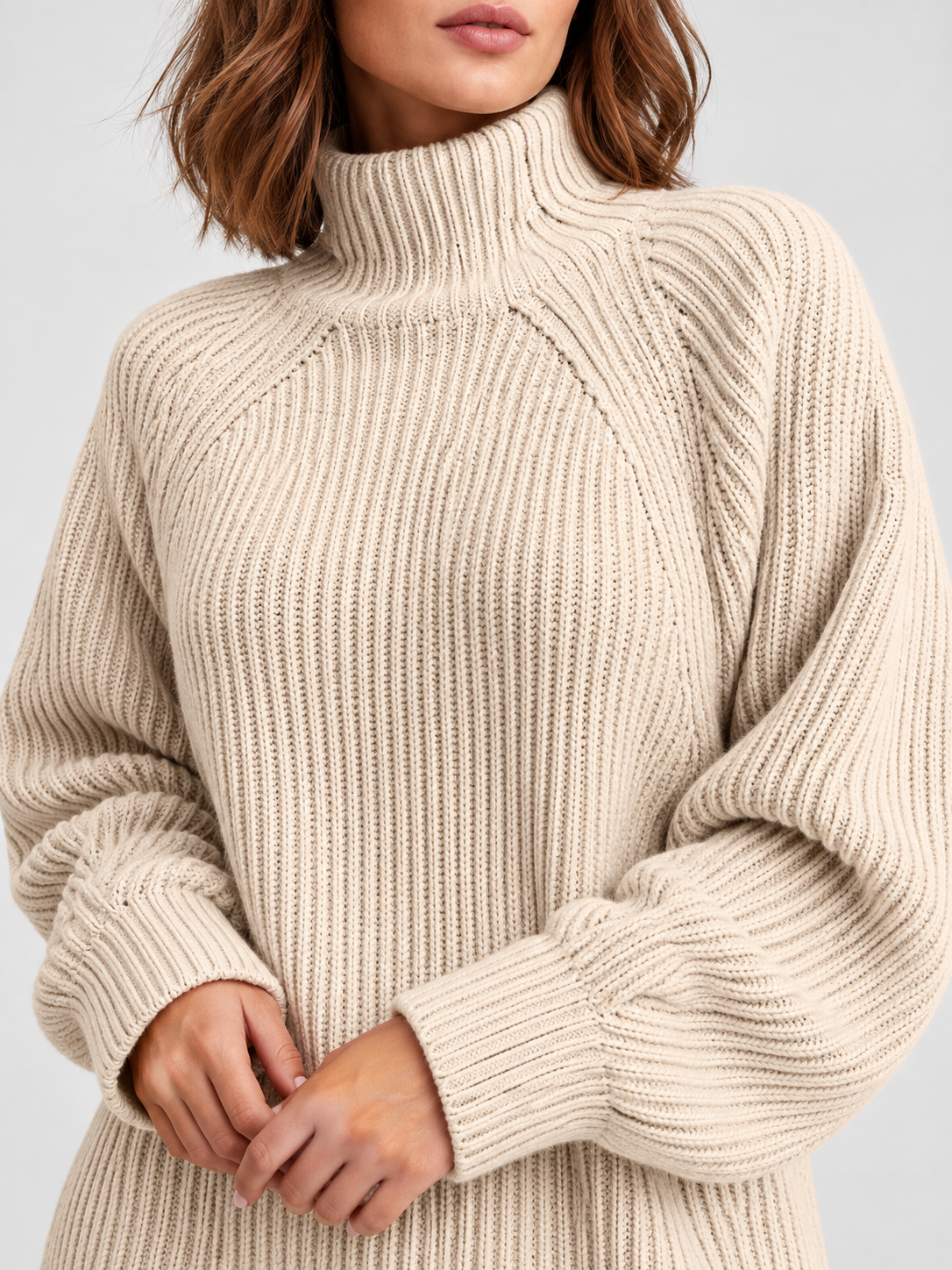 Women's Turtleneck Long-Sleeve Loose Knit Sweater Dress