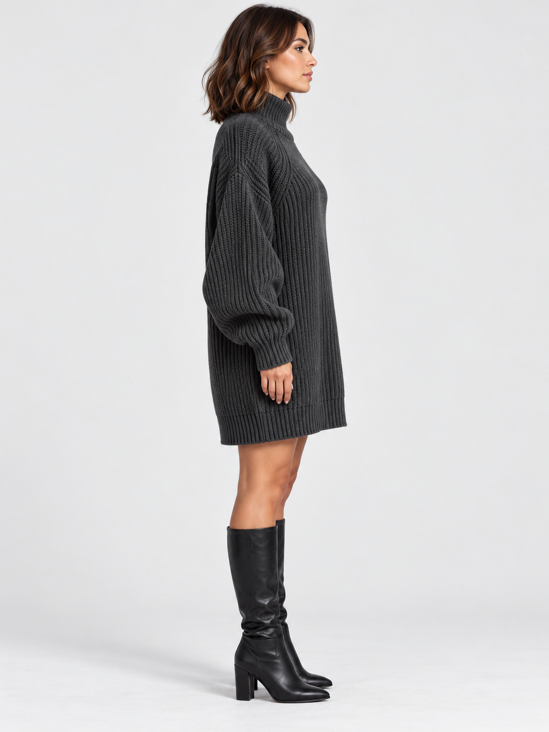 Women's Turtleneck Long-Sleeve Loose Knit Sweater Dress