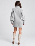 Women's Turtleneck Long-Sleeve Loose Knit Sweater Dress