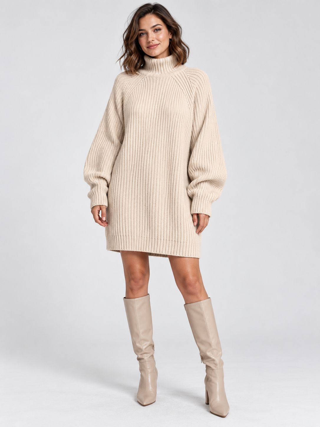 Women's Turtleneck Long-Sleeve Loose Knit Sweater Dress