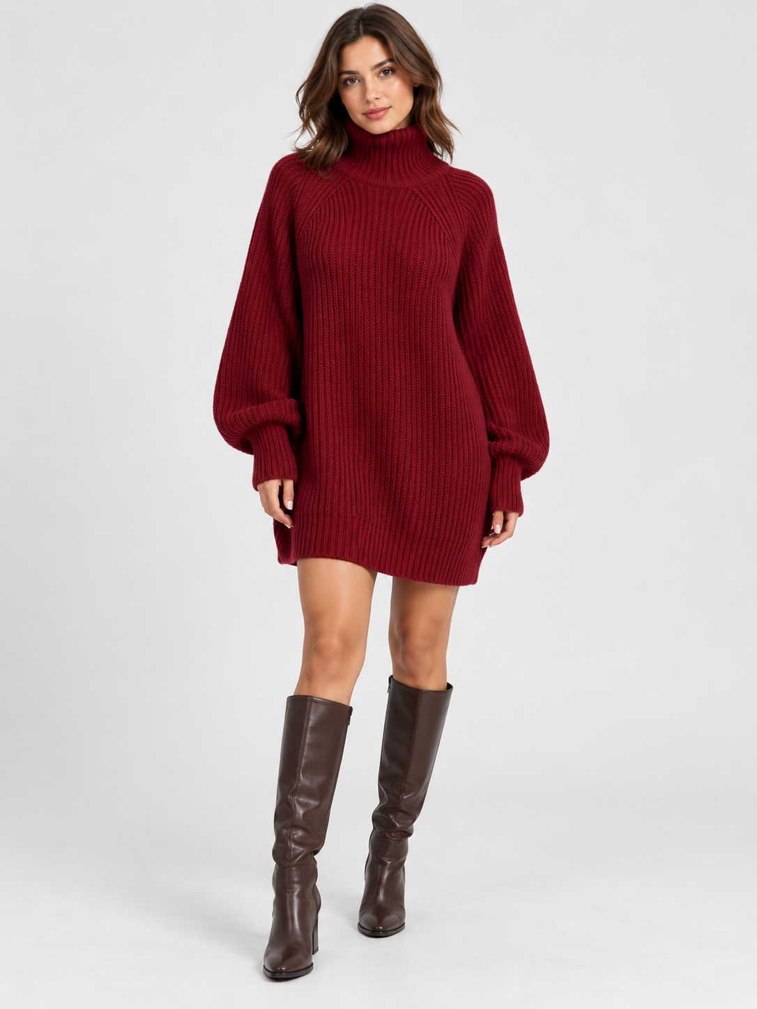 Women's Turtleneck Long-Sleeve Loose Knit Sweater Dress