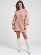 Women's Turtleneck Long-Sleeve Loose Knit Sweater Dress