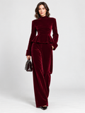 Women's Turtleneck Ruffled-Hem Top and Wide-Leg Trousers Set