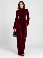 Women's Turtleneck Ruffled-Hem Top and Wide-Leg Trousers Set