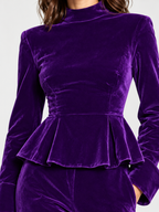 Women's Turtleneck Ruffled-Hem Top and Wide-Leg Trousers Set