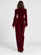 Women's Turtleneck Ruffled-Hem Top and Wide-Leg Trousers Set