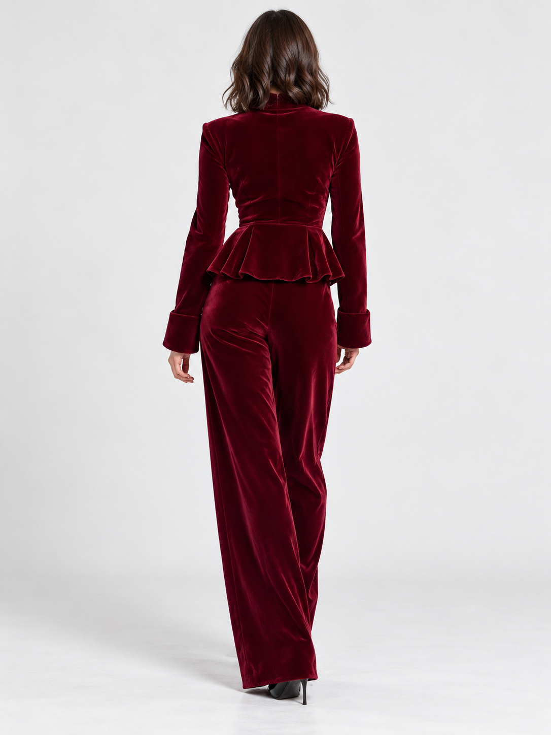 Women's Turtleneck Ruffled-Hem Top and Wide-Leg Trousers Set