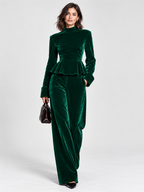 Women's Turtleneck Ruffled-Hem Top and Wide-Leg Trousers Set