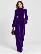 Women's Turtleneck Ruffled-Hem Top and Wide-Leg Trousers Set