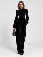 Women's Turtleneck Ruffled-Hem Top and Wide-Leg Trousers Set