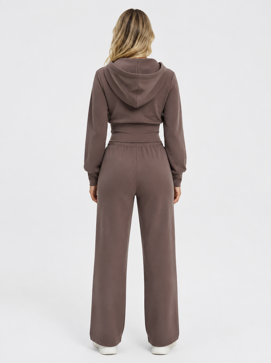 Women’s Two-Piece Tracksuit with Zip-Up Hooded Top and Wide-Leg Trousers