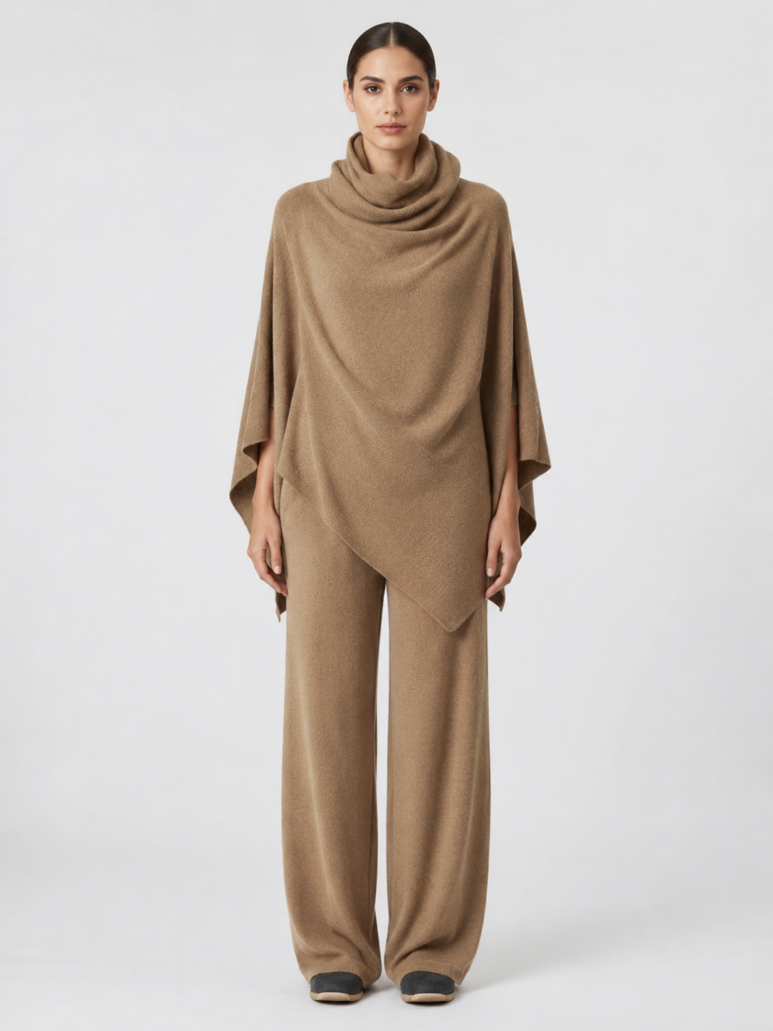 Women’s Two-Piece Trouser Set with Cowl-Neck Asymmetric Top