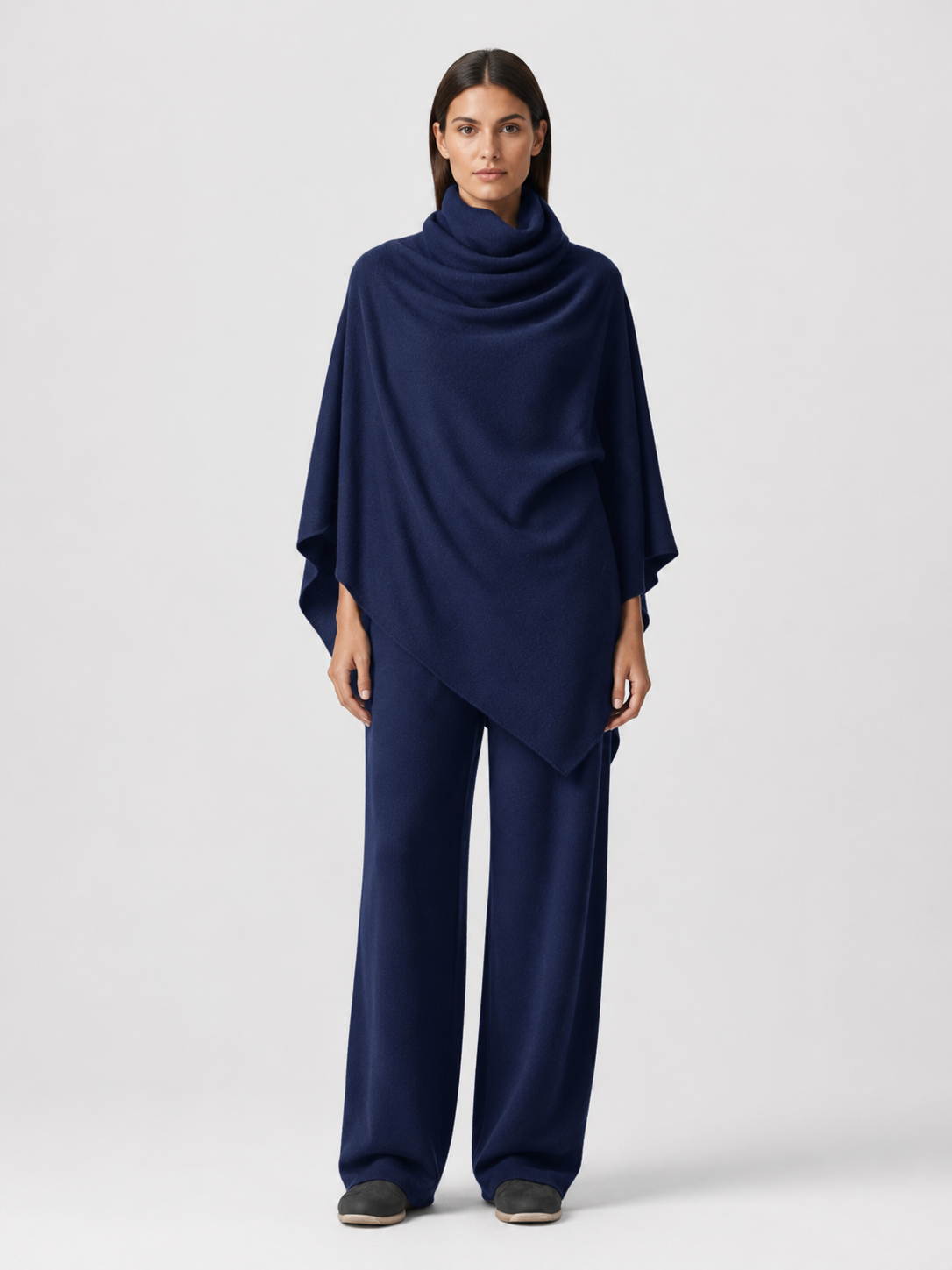 Women’s Two-Piece Trouser Set with Cowl-Neck Asymmetric Top