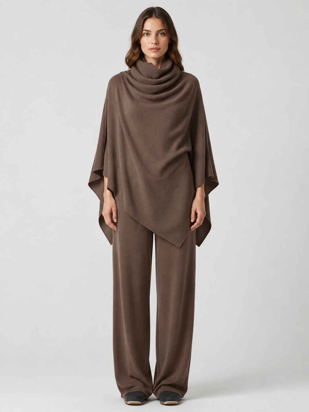 Women’s Two-Piece Trouser Set with Cowl-Neck Asymmetric Top