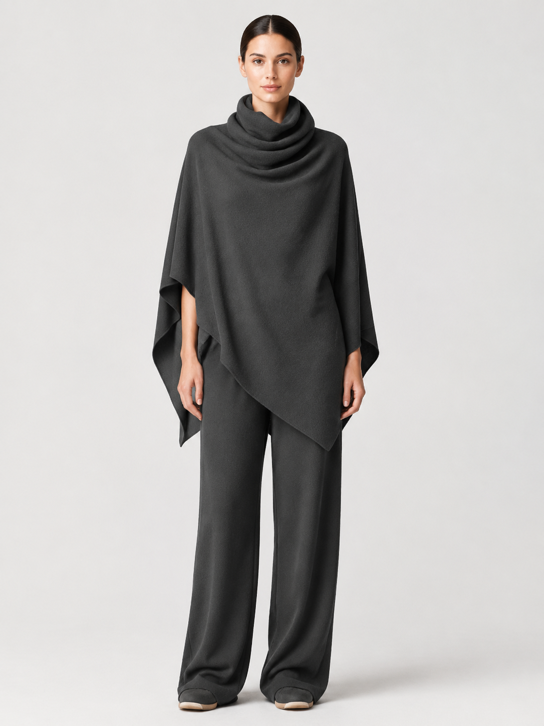 Women’s Two-Piece Trouser Set with Cowl-Neck Asymmetric Top