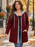 Women's Two-Tone Hooded Drawstring Longline Cardigan with Pockets