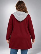 Women's Two-Tone Hooded Drawstring Longline Cardigan with Pockets