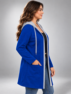 Women's Two-Tone Hooded Drawstring Longline Cardigan with Pockets