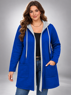 Women's Two-Tone Hooded Drawstring Longline Cardigan with Pockets
