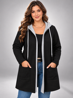 Women's Two-Tone Hooded Drawstring Longline Cardigan with Pockets