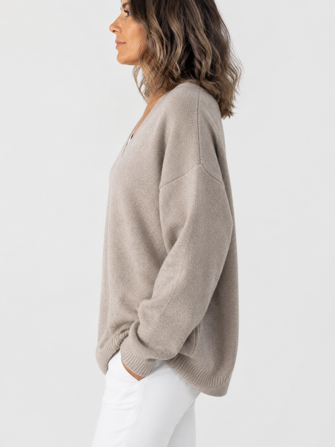 Women’s V-Neck Jumper with Dropped Shoulders