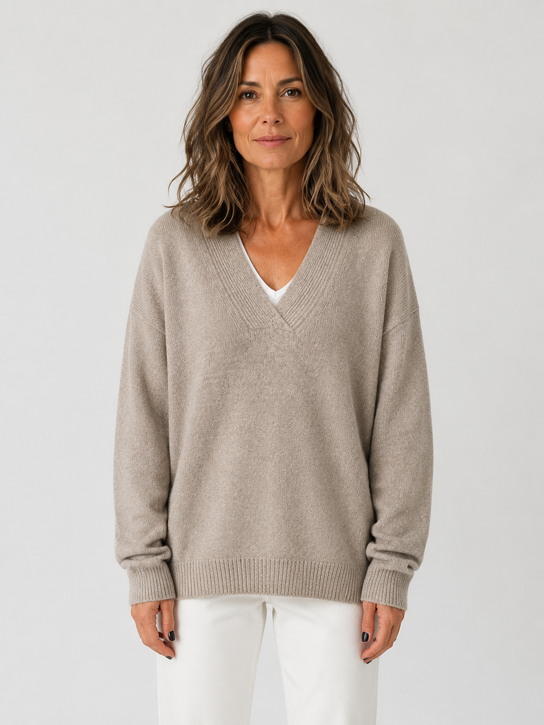 Women’s V-Neck Jumper with Dropped Shoulders