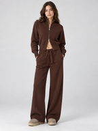 Women's Zip-Front Cardigan and Drawstring Straight Trousers Set