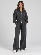 Women's Zip-Front Cardigan and Drawstring Straight Trousers Set