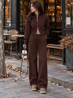 Women's Zip-Front Cardigan and Drawstring Straight Trousers Set