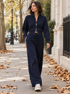 Women's Zip-Front Cardigan and Drawstring Straight Trousers Set