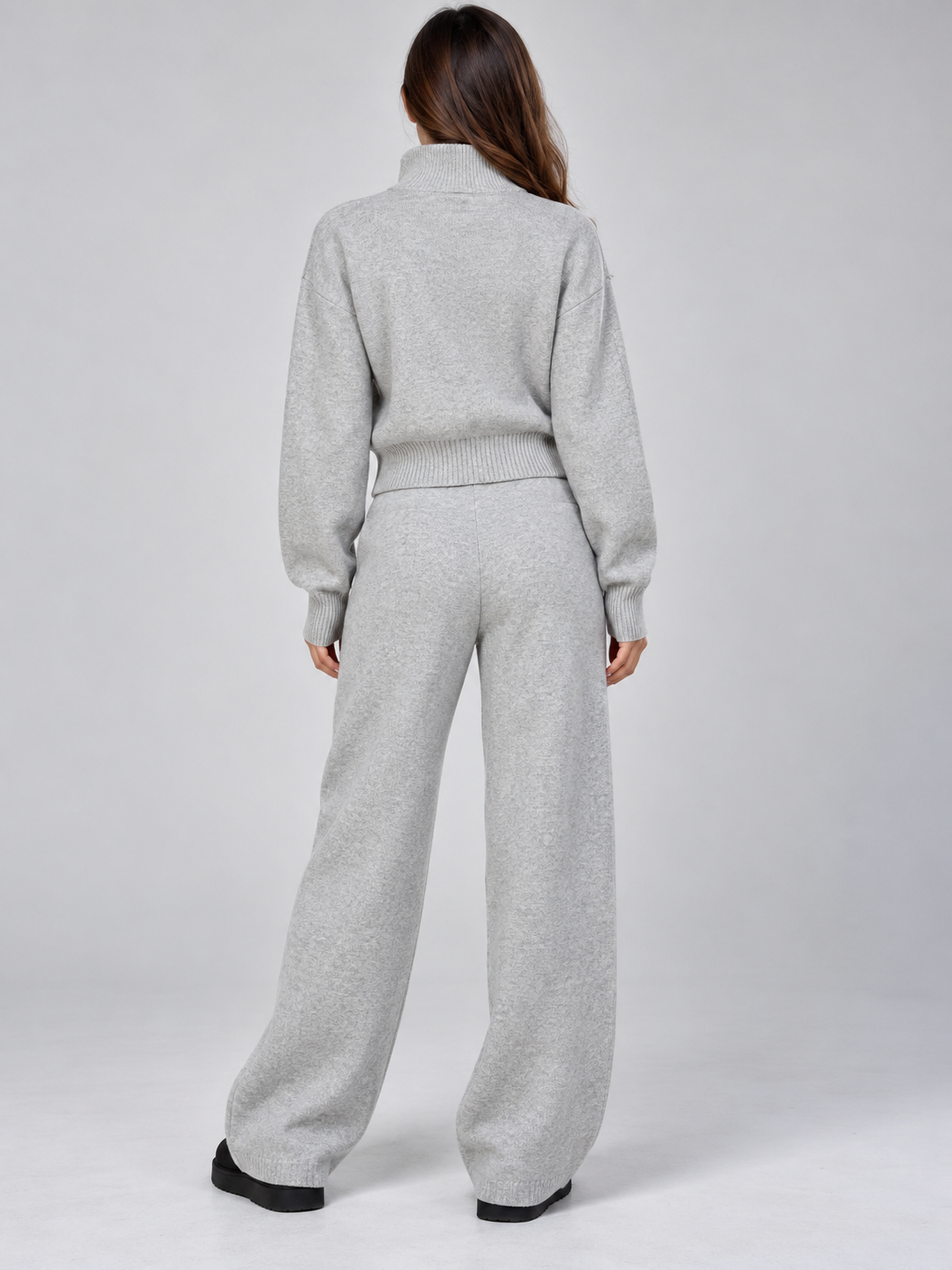 Women's Zip-Front Cardigan and Drawstring Straight Trousers Set