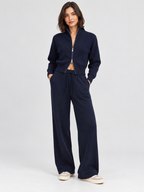 Women's Zip-Front Cardigan and Drawstring Straight Trousers Set